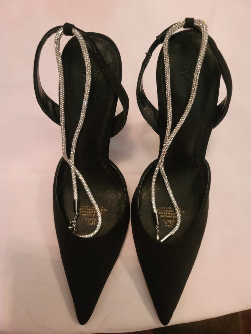 H&M Black Rhinestone Lace-Up Pointed Toe Heels | Women's US 10 / EUR 41
